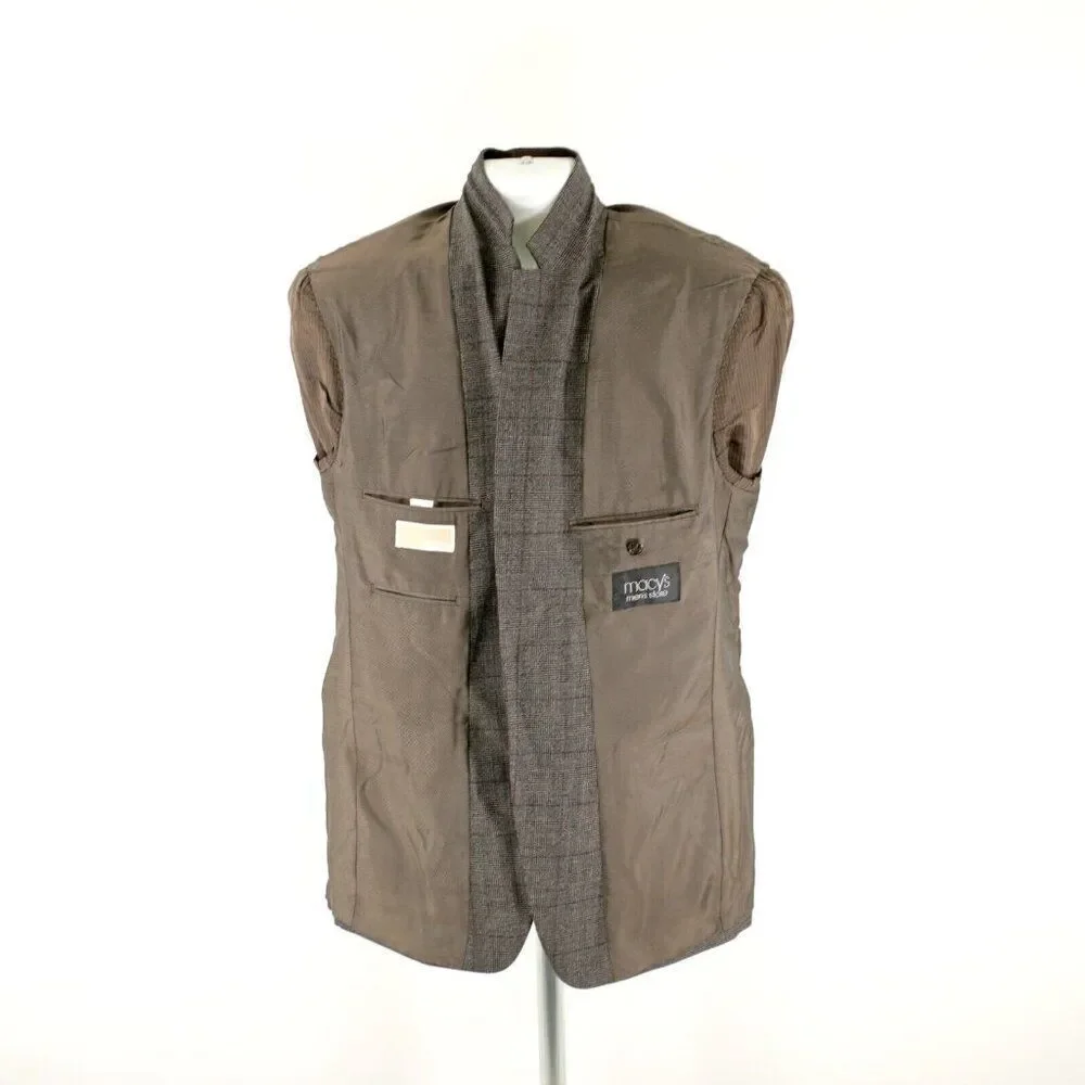 Michael Kors Wool Brown Glen Plaid Windowpane 2 Button Sport Coat 40L‎
